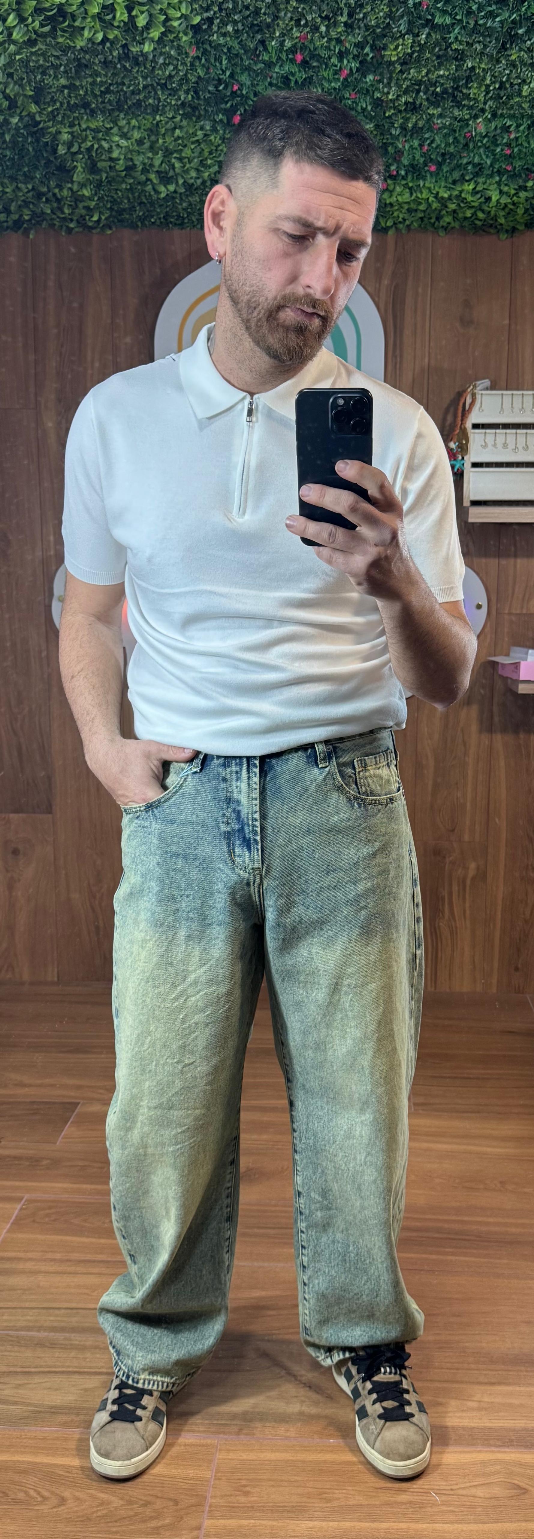 JEANS DENIM MODELLO PALAZZO CON SFUMATURE SABBIA